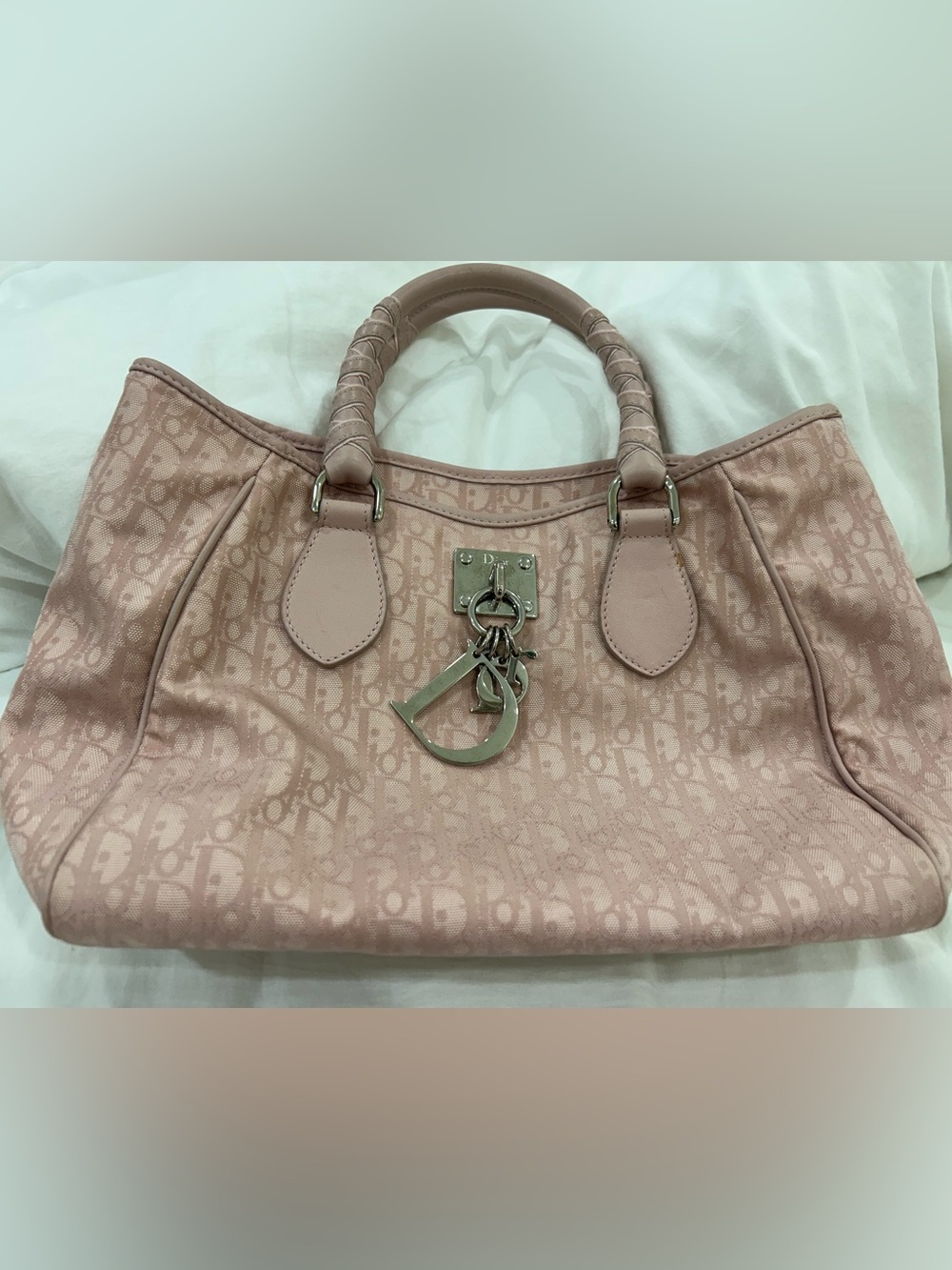 Vintage and Authentic Christian Dior Blush Pink Oblique “Lovely” Tote Bag